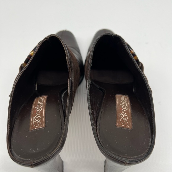 Brighton Rococo Made in Italy Dark Brown Leather Belted‎ Mules Slip On Heels 8.5 - Picture 6 of 10
